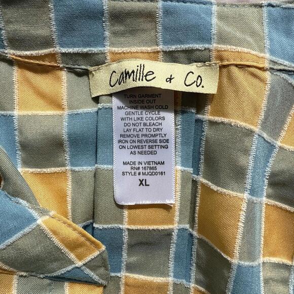 Camille & Co Blue Yellow Check Plaid Mini Tunic Shirt Dress XL Short Sleeve - Picture 6 of 8